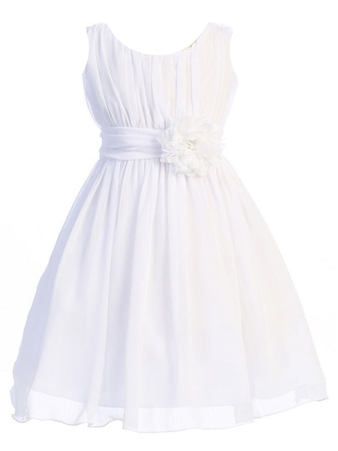 Girls Flower Waist Chiffon Flower Girl Dress 2-14 - SophiasStyle.com